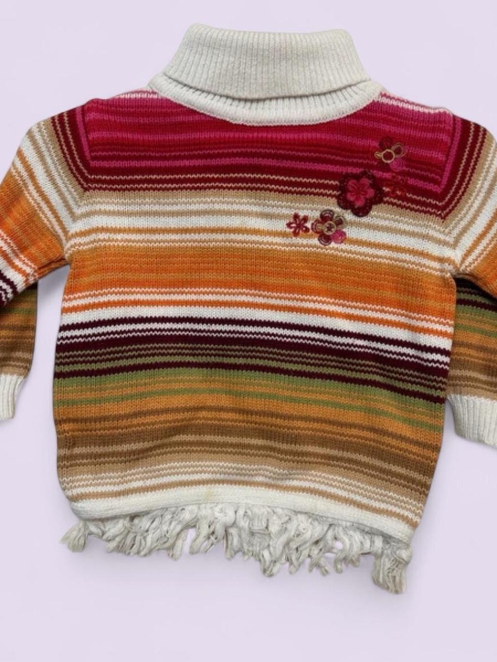 Vintage Koala Kids Striped Floral Fringe Sweater Baby 6M
